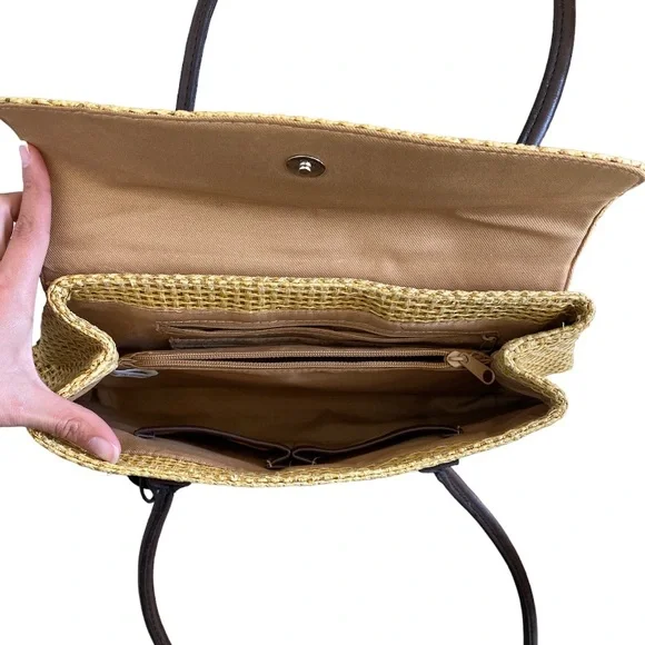 Sag Harbor Woven Straw Wicker Faux Leather Rattan Purse - Picture 5 of 7